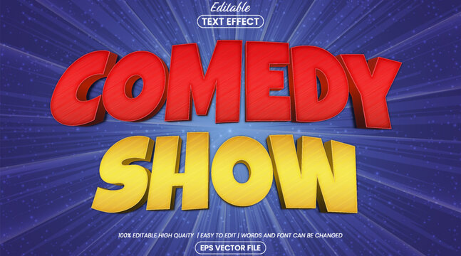 Editable 3D Comic Comedy Text Effect Template on Blue Sunburst Pop Art Background
