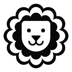 Naklejka premium A smiling lion head with a cute expression and a big mane icon