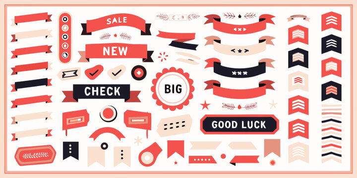 retro style ribbon and banner mega set with vintage elements decorative labels badges icons vector illustration