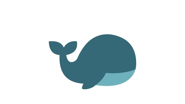 Cute Animated Blue Whale Flat Vector Marine Animal Icon Motion Graphic