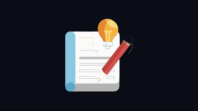Creative writing process illustration featuring paper pen and lightbulb