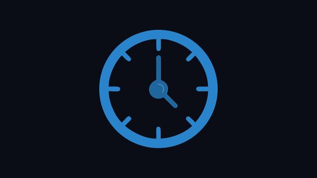 Blue clock illustration on black background depicting time