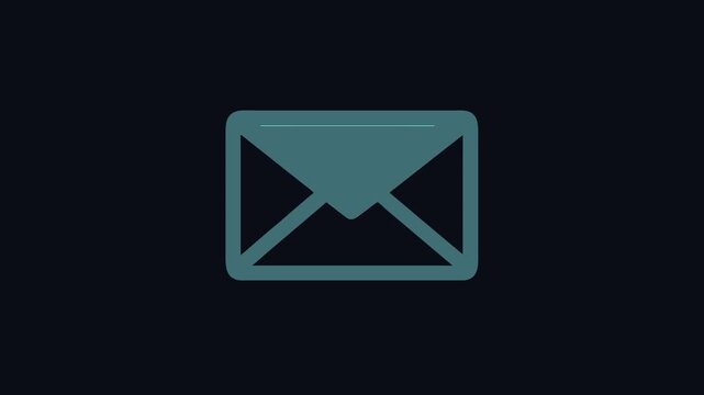 Teal envelope icon on black background, communication symbol