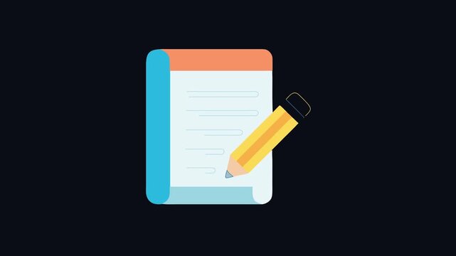 Notepad and pencil motion icon for reminders or notes