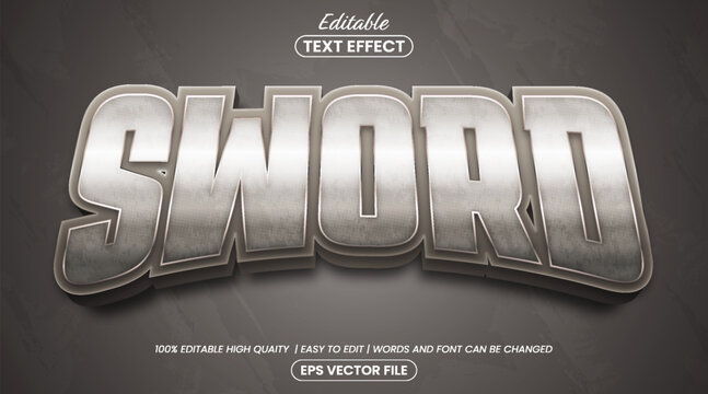 Editable 3D Metallic Chrome Text Effect Template with Silver Sword Typography