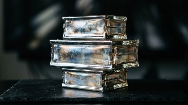 Textured Edges of Blue-Green Tinted Stack Thick Clear Glass Sheets thick,