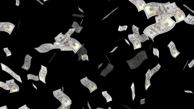  Money rain loop One hundred dollar, Dollars bills falling down animation. Money explosion currency dollar bills falling. Dollar notes flying free motion. Close up money falling from the dark sky.
