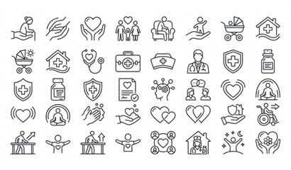 Fototapeta premium Social Media Interaction and Notification Line Icon Set