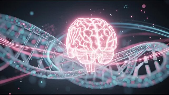 Glowing Brain with DNA Helix Animation.