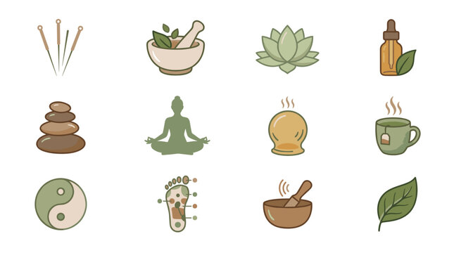 Alternative Medicine and Holistic Healing Vector Icons
