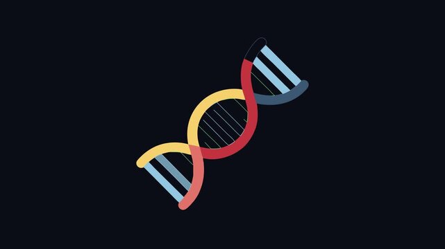 Colorful DNA strand flat illustration on black background