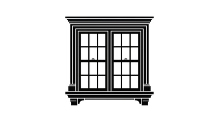 Obraz premium Classic Double Hung Window Silhouette - Architectural Element Vector