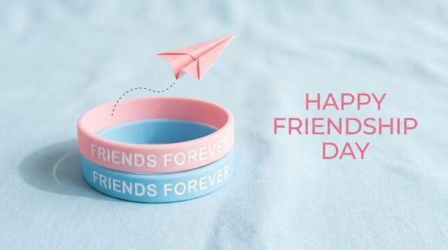 Happy Friendship Day Pink Blue Silicone Bracelets Friendship Bands Paper Airplane Design Celebration Gift Ideas Best Friend Cute Pastel Colors Friendship Symbol Perfect Gift Lovely Adorable ... See Mo