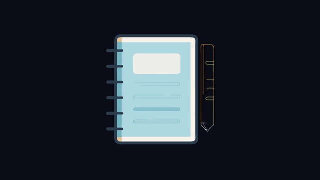 Flat motion illustration of a notebook with pencil
