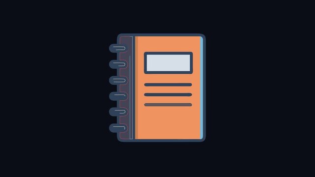 Illustrated orange notebook with spiral binding on black background