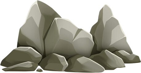 Stylized Gray Stone Boulders and Mountain Rocks Isolated for Game Design Background © andika96
