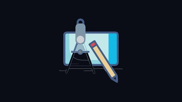 Drawing compass and pencil on a drafting table icon