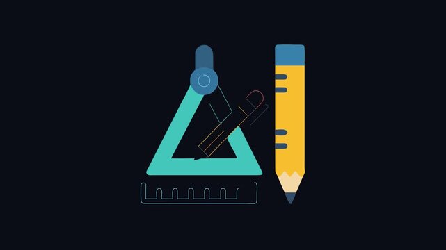 Flat design illustration of ruler triangle and pencil set
