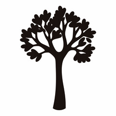 Naklejka premium Black tree silhouette icon with branches - A minimalist black tree silhouette icon featuring detailed branches against a clean background, ideal for nature, ecology, or environmental designs.