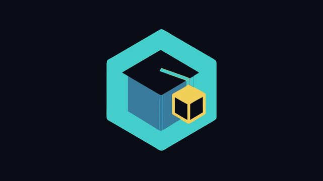 Simple stylized graduation cap within a geometric cyan shape