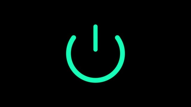 Abstract circle power button icon animation on black background, 4k video