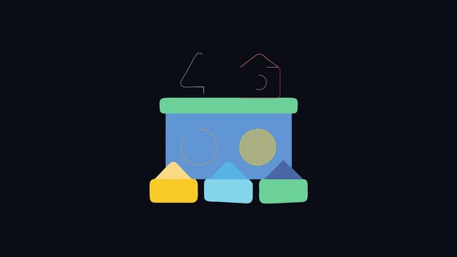 Colorful geometric toy train icon on a black background