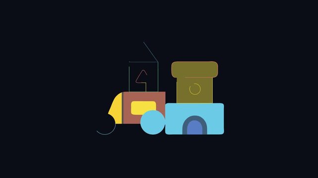 Stylized Block Train in Primary Colors on Black Background