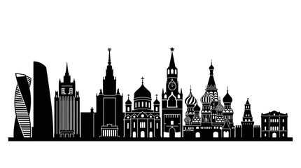 Fototapeta premium Moscow City Skyline Silhouette: Iconic Landmarks and Modern Architecture