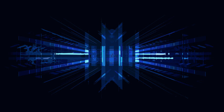 abstract digital tunnel perspective view in dark blue art geometric shapes futuristic design vector illustration technology theme data visualization science fiction