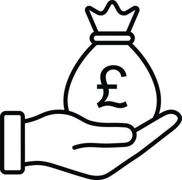 Hand holding a money bag with pound sterling sign for business