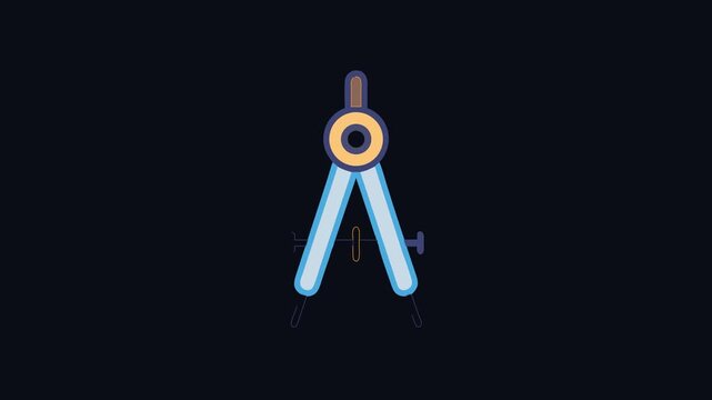 Blue geometric drawing compass isolated on black background motion