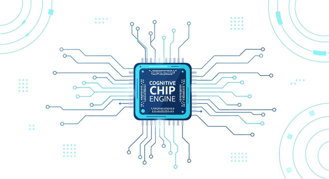 Cognitive Chip Engine: Futuristic Microchip with Circuitry and Digital Network