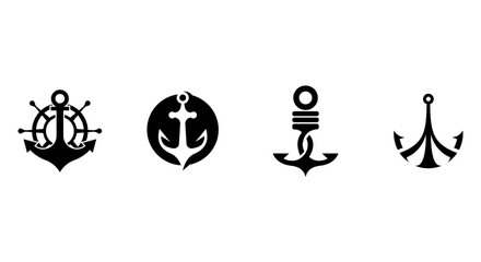 Anchor silhouettes with ship wheels nautical themes black vector graphics on white © AchmadFadhil