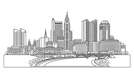 Fototapeta premium Modern City Skyline Outline - Business District Architecture Drawing
