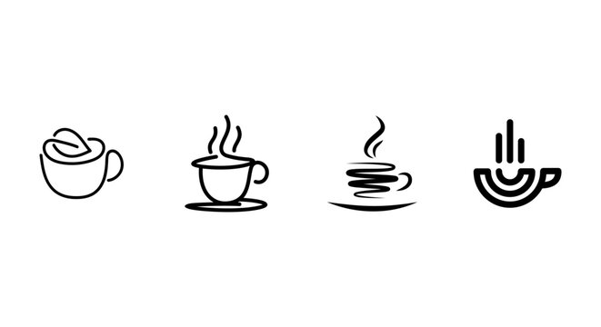 Four Black Line Art Coffee Cup Illustrations On White Background
