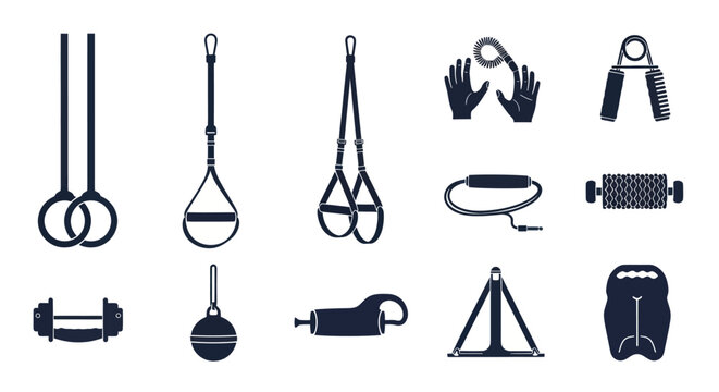 Fitness accessories and gymnastic recovery tool icons.
