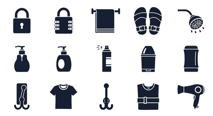 Personal hygiene and gym locker room icon set. © Alip