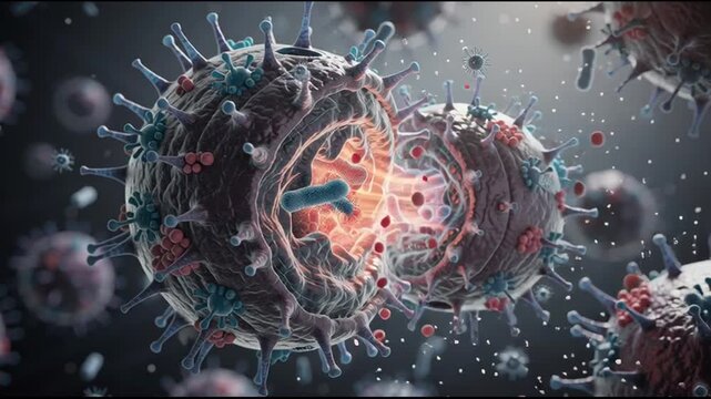 Virus cells destroying infected cells.