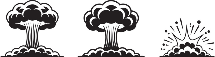 Explosion black cloud vector set, dramatic smoke burst illustrations for comic effects, action scenes, impact graphics and visual effect design elements. © dalim 