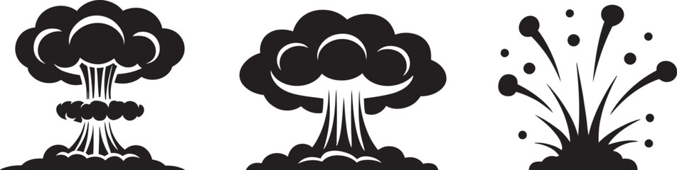 Black explosion cloud collection, bold vector illustrations featuring smoke bursts, blast effects, comic-style impacts and dynamic action graphics. © dalim 