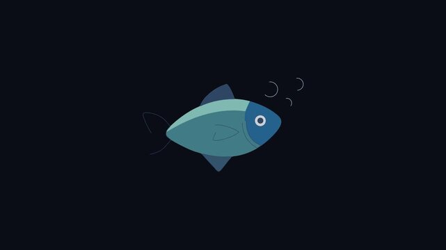 Cute fish illustration with bubbles on a black background