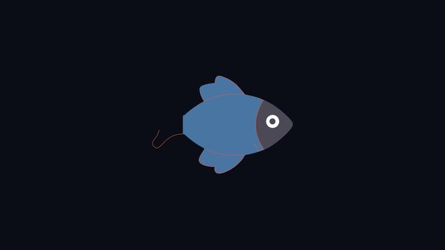 Isolated flat design motion illustration of colorful cartoon fish