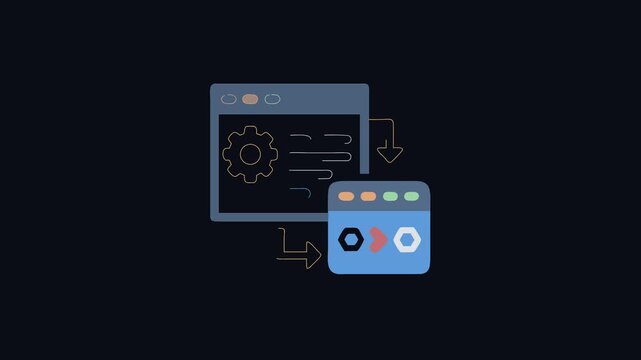 Data synchronization between applications illustrated with flat design style