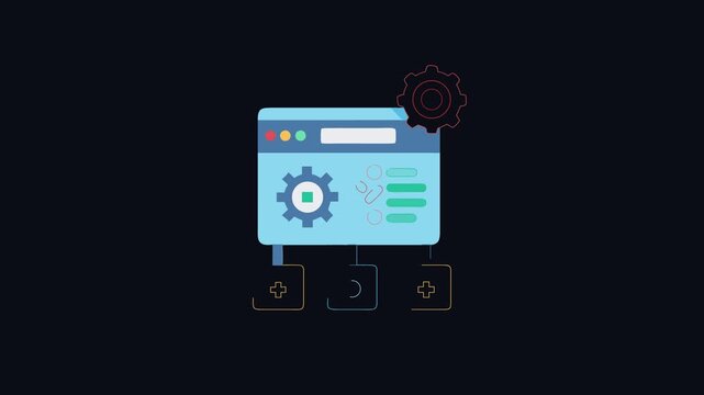 Flat design data processing with connected elements diagram