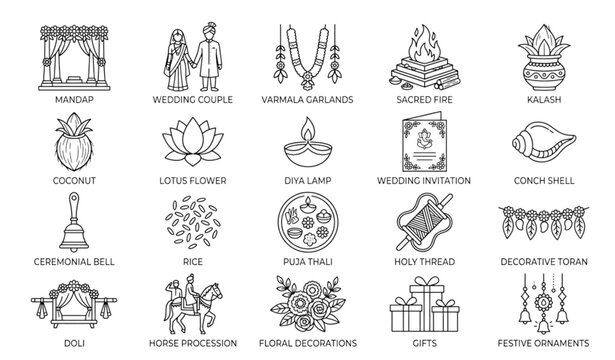 Indian Wedding Outline Icon Collection