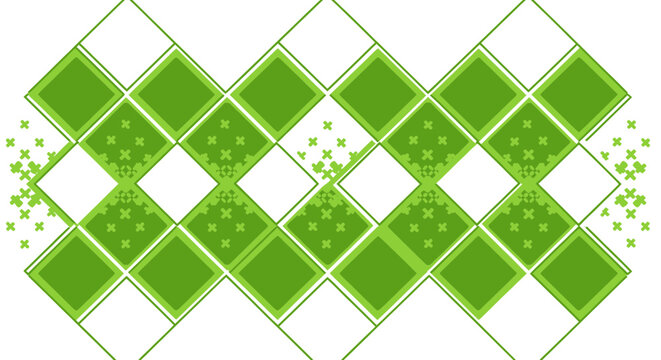 Green geometric diamond pattern with four leaf clover accents