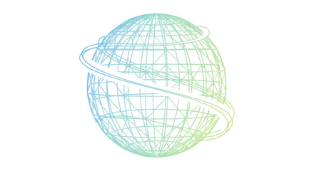 Wireframe global sphere with digital orbit line in gradient colors © Budi