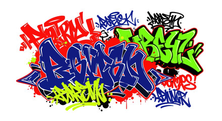 Vibrant urban graffiti tags and street art elements © Budi