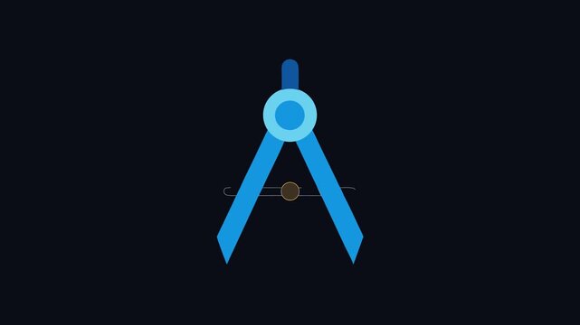 Blue geometrical compass tool on a clean black background