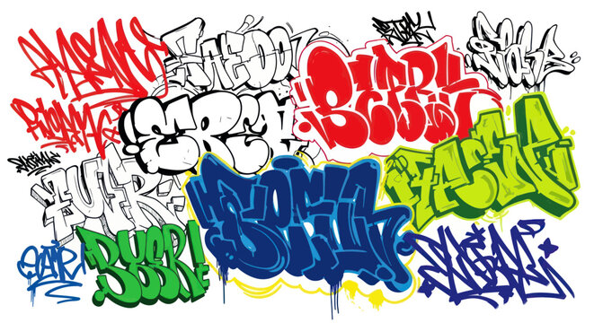 Urban graffiti tags and street art elements collection